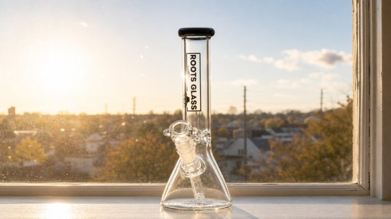 Clear borosilicate wholesale water pipe backlit on a sunlit windowsill