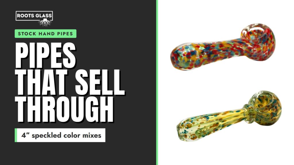 Pipes That Sell Through: a 4-inch speckled hand pipe mix and a 4-inch fume speckled hand pipe mix