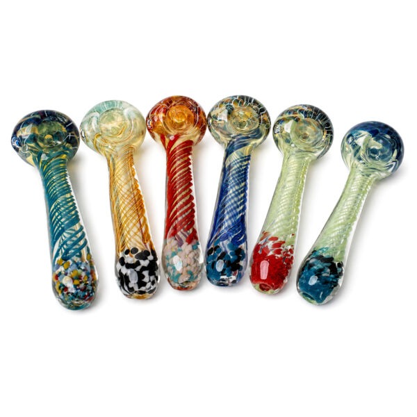 Roots Glass 4" Fritted Spiral w/ Swirls Hand Pipe, all colors